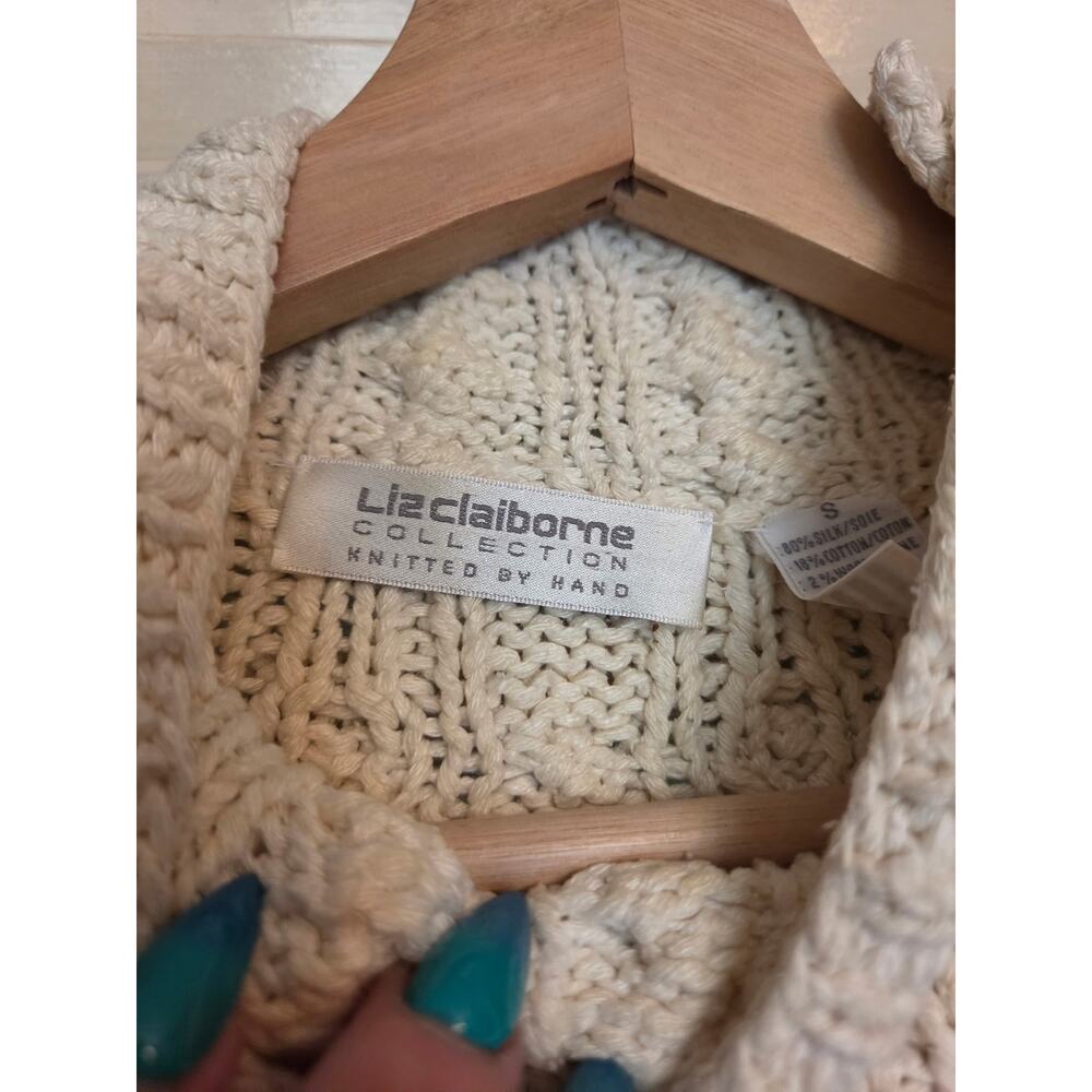 Vintage Liz Claiborne Collection Hand Knit Silk Blend Floral Cable Knit Sweater - Picture 8 of 9